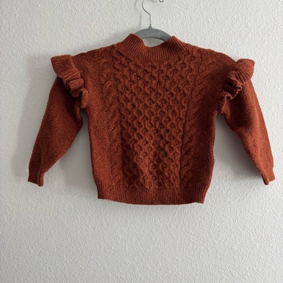 Old Navy Toddlers Girls Orange Mock Neck Ruffle Trim Cable Knit Sweater Size 4t - Picture 2 of 5